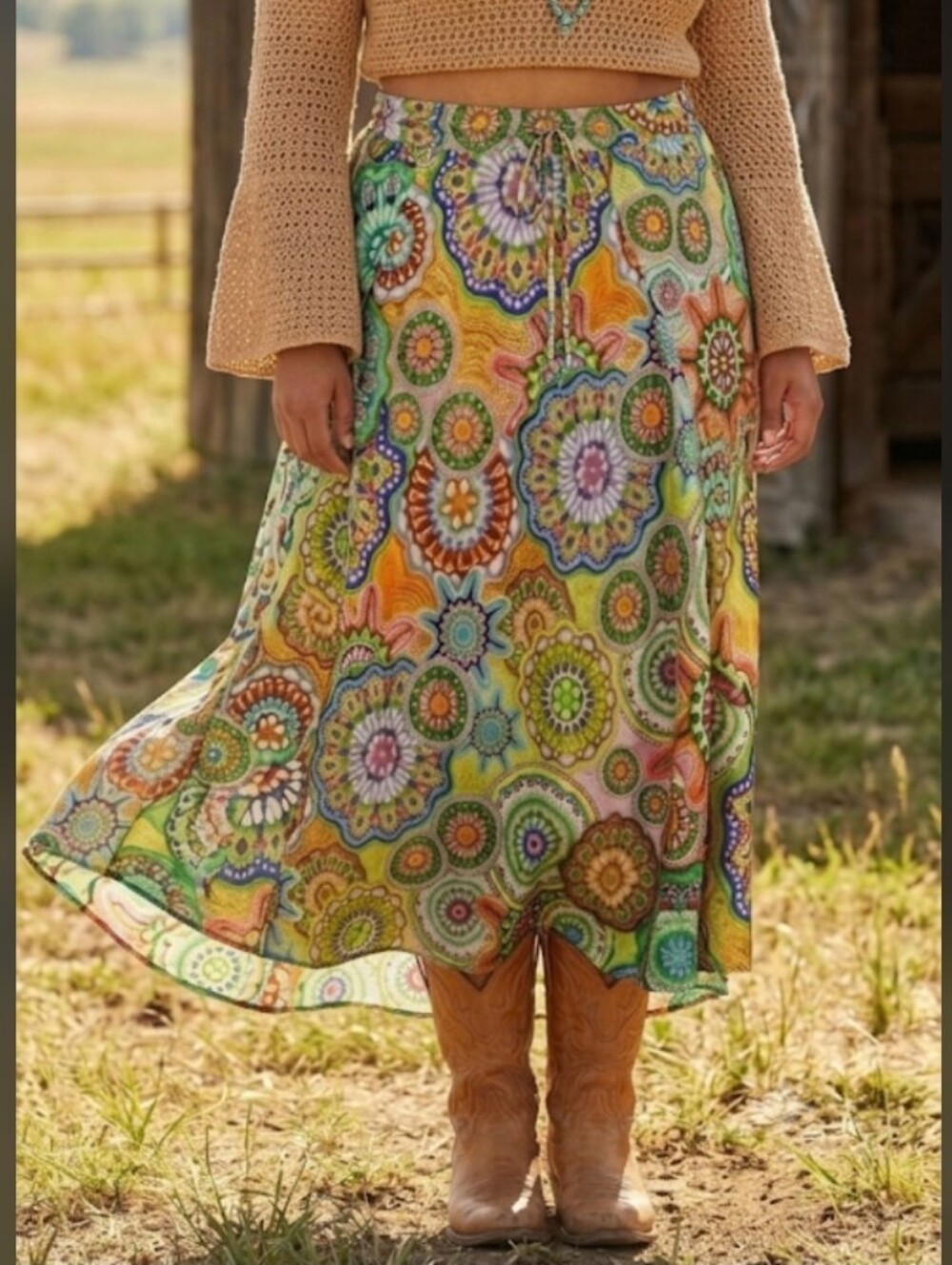 Boho Johnny Was Naperron Maxi Skirt XXL Retro Gypsy Silk Resort Weekend New